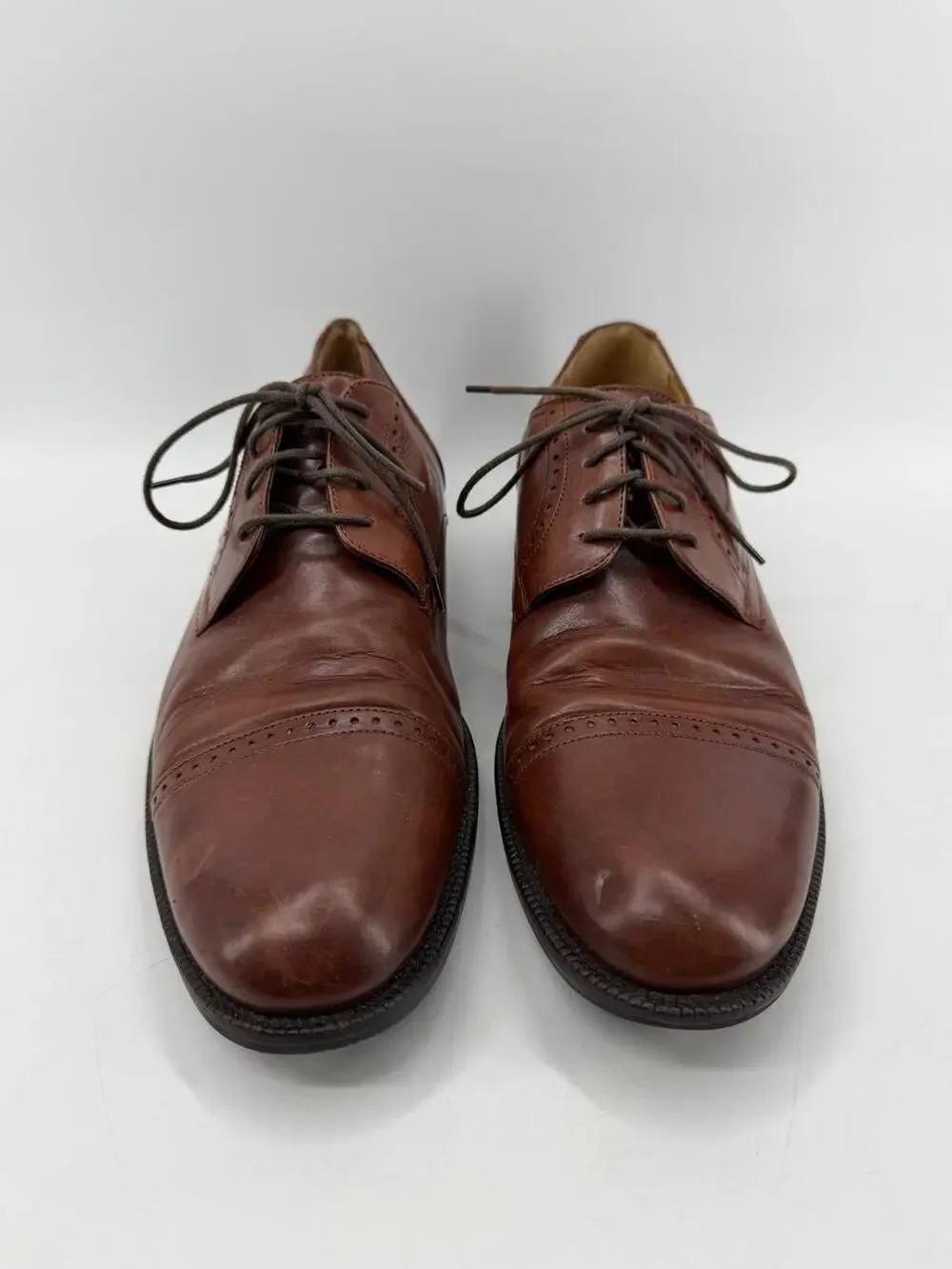 Johnston & Murphy Signature Men's Brown Leather Cap Toe Lace Up Dress Shoes 11 M